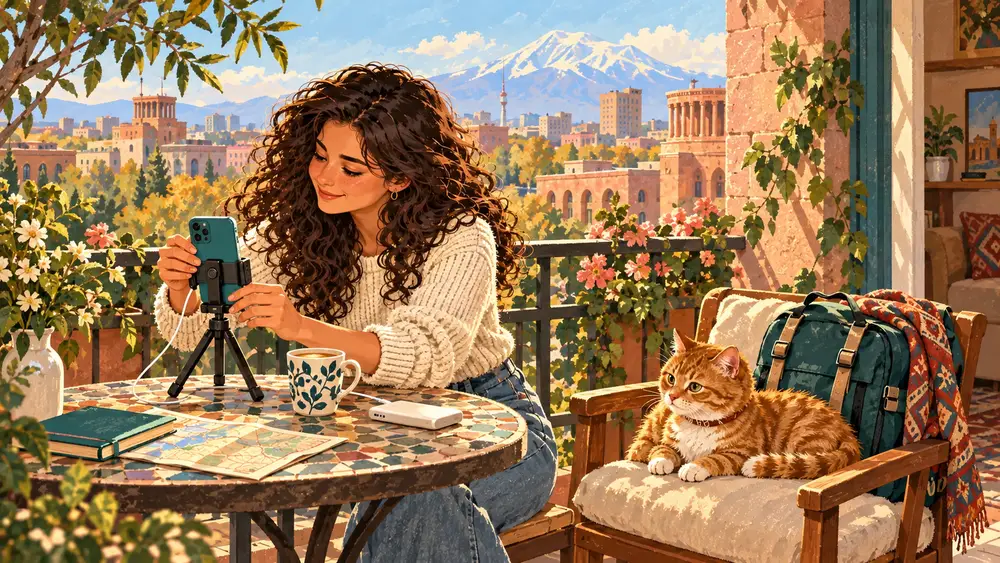 Путешественница с котом SimCat: Как настроить eSIM для Армении и оставить основной номер