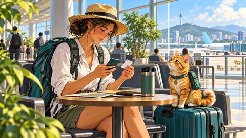 Путешественница выбирает SIM и eSIM в аэропорту Южной Кореи