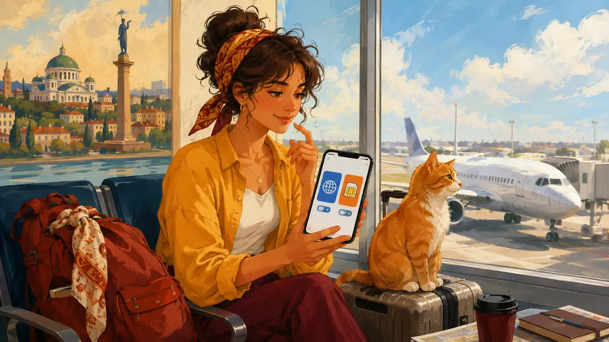 Путешественница с котом сравнивает роуминг и eSIM для Сербии