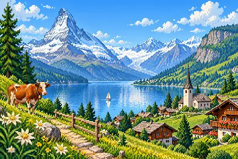 Пиксельная иллюстрация: Швейцария